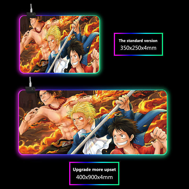 One Piece RGB Large Gaming Mouse Pad, Anime Luffy Zoro Printed Extended LED Mousepad, Non-Slip Rubber Base Waterproof Desk Mat, Big Keyboard Desk Pad for PC Gamer Office Home Decor
