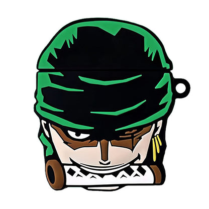 One Piece Roronoa Zoro 3D Cartoon Airpods Case, Cute Anime Zoro Silicone Earbuds Cover, Shockproof Protective Case with Keychain, One Piece Anime Merch Earphone Case for Airpods