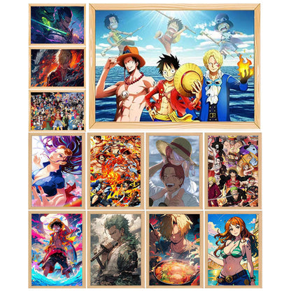 One Piece Anime LED Light Up Painting, Luffy Zoro Sanji Nami Framed Light Canvas Wall Art, Anime Poster Lamp, Wooden Frame Illuminated Wall Decor, One Piece Fan Room Decoration Gift
