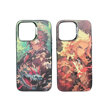 Demon Slayer Anime Phone Case, Rengoku Kyojuro Tanjiro HD Print Shockproof Protective Hard Back Cover, Matte Texture Phone Case for iPhone, Anime Fan Gift