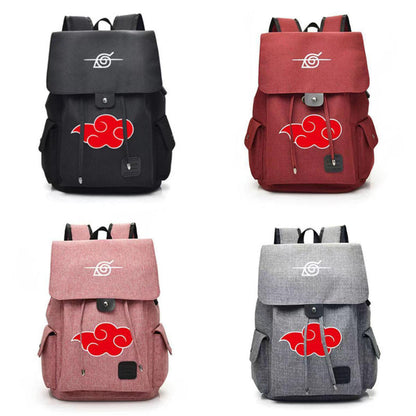 Naruto Akatsuki Red Cloud Backpack, Anime Naruto Canvas Laptop Backpack, Large Capacity Drawstring Rucksack, Akatsuki Logo School Travel Bag, Naruto Anime Merch Gift for Teens Anime Fans