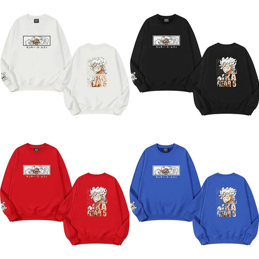 One Piece Luffy Crewneck Sweatshirt, Anime Monkey D Luffy Graphic Crew Neck Pullover, Unisex Long Sleeve Casual Sweatshirt, Multiple Colors Anime Streetwear Sweater for One Piece Fans