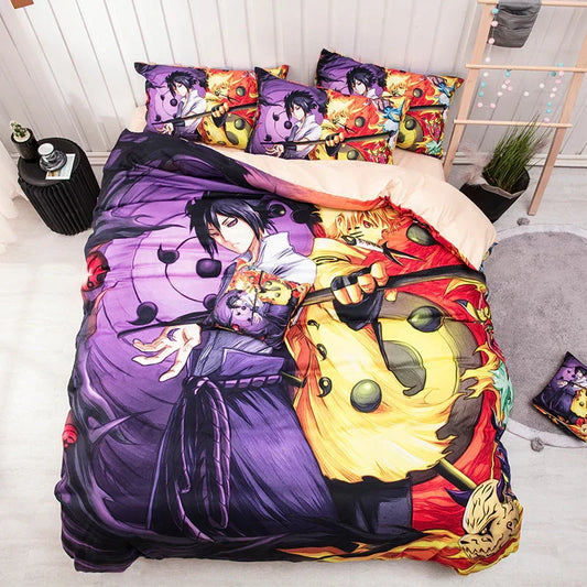 Naruto Anime Bedding Set, 3D Print Duvet Cover Set with Pillowcases, Soft Microfiber Comforter Cover, Zipper Closure Bedroom Decor, Anime Bed Set Gift for Naruto Fans