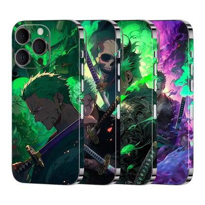 One Piece Roronoa Zoro Phone Skin Sticker for iPhone, Green Sword Style Anime Back Film Decal, Ultra-Thin Scratch Resistant Phone Wrap Sticker, Anime One Piece Merch for iPhone Back Protective Sticker