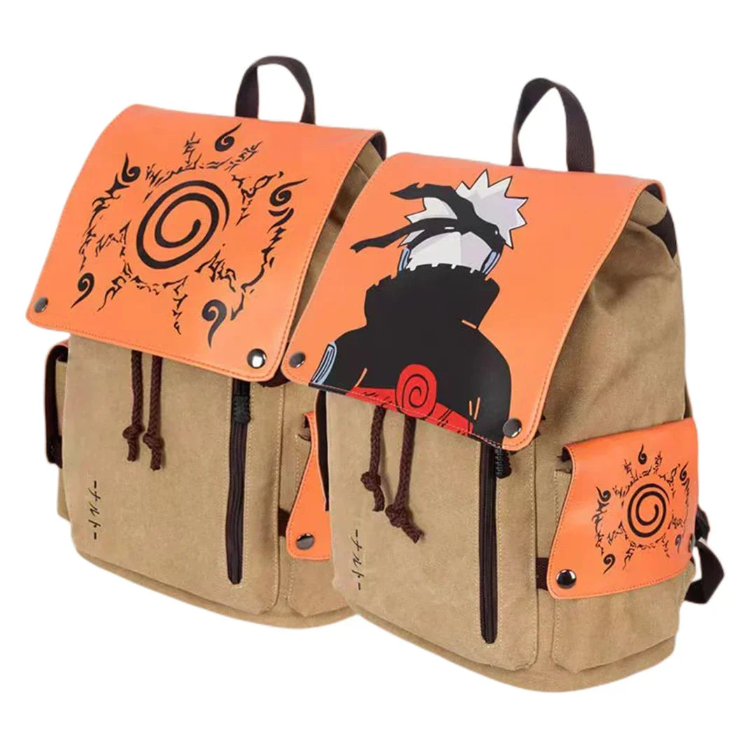 Naruto Anime Backpack, Uzumaki Naruto Seal Canvas Rucksack, Vintage Flap Drawstring School Backpack, Cosplay Laptop Daypack, Anime Shoulder Bag Gift for Naruto Fans