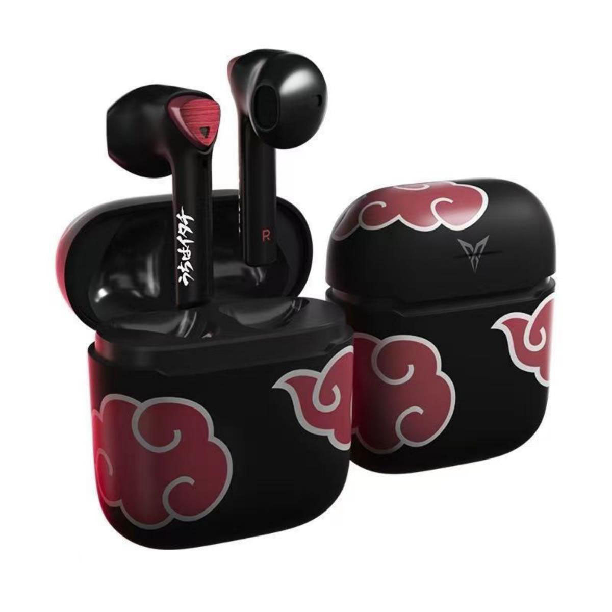 Naruto Akatsuki Red Cloud TWS Wireless Bluetooth Earbuds, Low Latency Gaming Earphones with Akatsuki Charging Case, Anime Naruto Bluetooth Headphones, Collectible Earbuds Gift for Naruto Fans Gamers