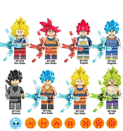 Dragon Ball Z Building Blocks Minifigures Set, DBZ Goku Vegeta Broli Zamasu Mini Figures with Dragon Ball & Energy Effect Parts, Anime Character Collectible Brick Toys, Gift for Kids & Dragon Ball Fans