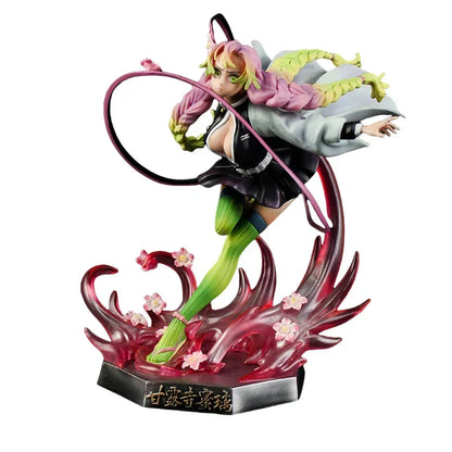 Demon Slayer Mitsuri Kanroji Figure, Love Hashira Mitsuri Kanroji GK Statue, Anime Fighting Pose Figurine with Transparent Effect Base, Collectible Desktop Ornament Gift for Demon Slayer Fans