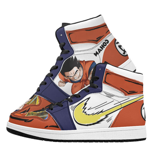 Dragon Ball Gohan Anime High Top Sneakers, Orange White Blue Custom Print Streetwear Shoes, Men Women Casual Fashion Sneakers, Anime Fan Collectible Footwear Gift