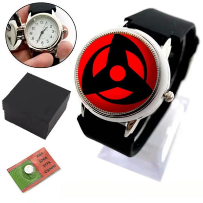 Naruto Sharingan Flip Cover Wrist Watch, Anime Kakashi Mangekyo Sharingan Quartz Watch, Black Silicone Strap Analog Watch, Anime Cosplay Accessory Collectible Gift for Naruto Fans