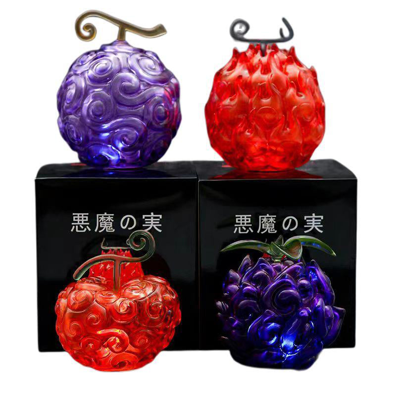 One Piece Devil Fruit Figurine with LED Light, Gum-Gum Fruit & Flame-Flame Fruit Luminous Statue, Transparent Devil Fruit Anime Ornament, Desktop Display Collectible Model, Gift for One Piece Fans