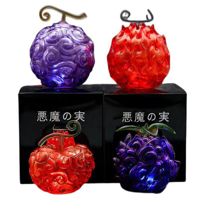 One Piece Devil Fruit Figurine with LED Light, Gum-Gum Fruit & Flame-Flame Fruit Luminous Statue, Transparent Devil Fruit Anime Ornament, Desktop Display Collectible Model, Gift for One Piece Fans