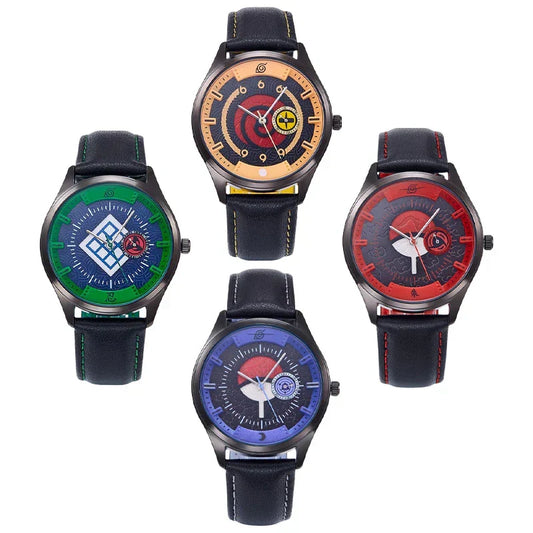 Naruto Anime Wrist Watch, Uchiha Clan Sharingan Themed Analog Quartz Watch, PU Leather Strap Ninja Symbol Wristwatch, Anime Cosplay Accessory Collectible Gift for Naruto Fans