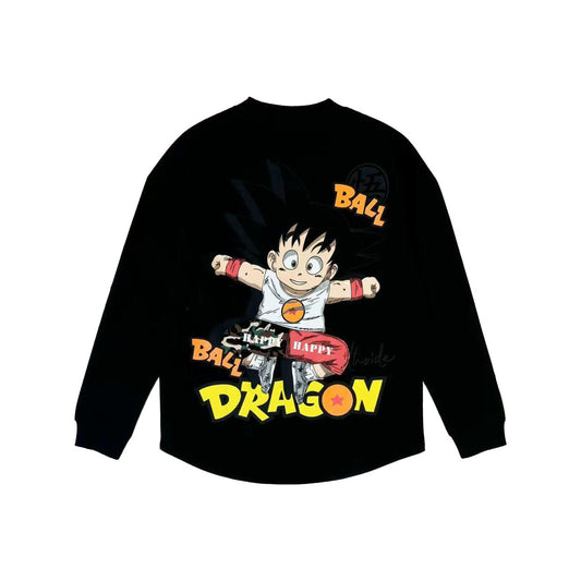 Dragon Ball Kid Goku Crewneck Sweatshirt, Retro Graffiti Big Back Print Pullover Sweatshirt, Unisex Loose Long Sleeve Anime Streetwear Sweater, Dragon Ball Z Fan Gift