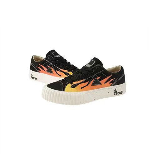 One Piece Ace Low Top Canvas Sneakers for Men Women, Black Orange Flame Graphic Portgas D Ace Anime Skate Shoes, Unisex Lace-Up Thick Ribbed Cookie Sole Streetwear Casual Walking Shoes, Anime Fan Collectible Gift