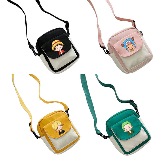 One Piece Anime Mini Crossbody Bag, Luffy Zoro Nami Chopper Sanji Character Print Small Shoulder Purse, Cute Canvas Sling Bag, Anime Fan Daily Messenger Bag Gift