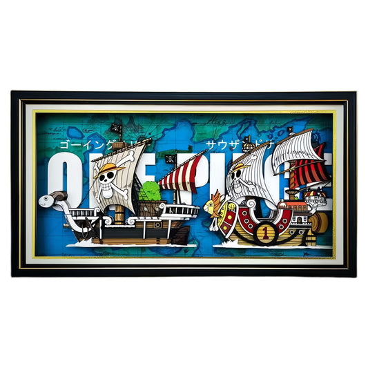 One Piece 3D Paper Art Framed Poster, Thousand Sunny & Going Merry Layered 3D Wall Art, Anime Framed Decor Painting, Handmade Paper Cut Artwork, Home Wall Decoration Gift for One Piece Fans