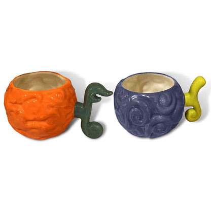 One Piece Devil Fruit Ceramic Mug, Gum-Gum Fruit & Dark-Dark Fruit 3D Sculpted Coffee Cup, Novelty Anime Drinking Cup, Unique Tea Bowl, Desktop Decor Collectible Gift for One Piece Fans