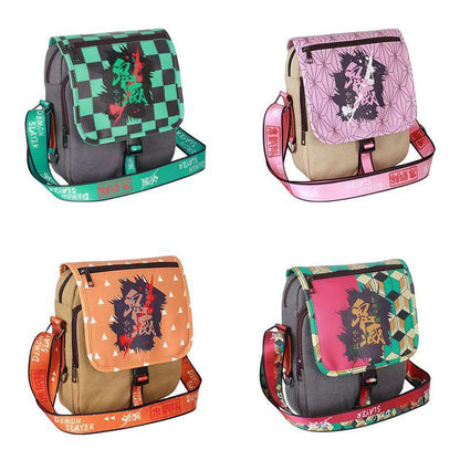 Demon Slayer Anime Crossbody Bag, Tanjiro Nezuko Zenitsu Printed Canvas Messenger Shoulder Bag, Demon Slayer Small Sling Bag, Anime Merch Crossbody Purse Gift for Demon Slayer Fans