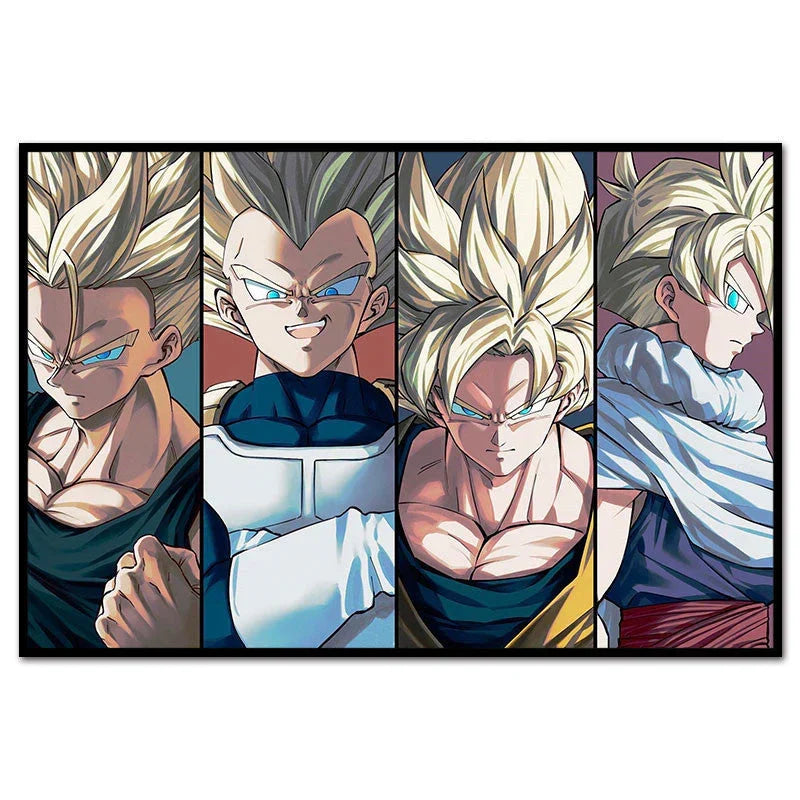Dragon Ball Z Super Saiyan Wall Art Poster, Goku Vegeta Trunks Anime Canvas Print, Unframed Cartoon Character Painting, Home Bedroom Decor, Collectible Wall Hanging Gift for Dragon Ball Fans