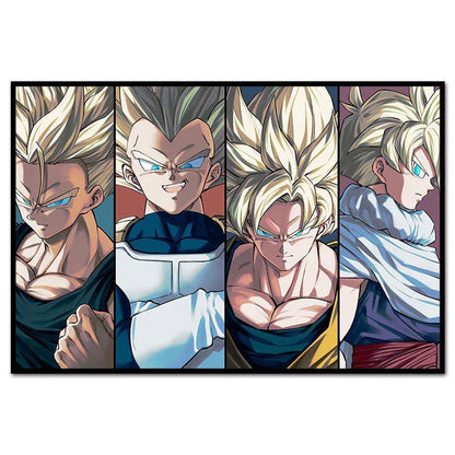 Dragon Ball Z Super Saiyan Wall Art Poster, Goku Vegeta Trunks Anime Canvas Print, Unframed Cartoon Character Painting, Home Bedroom Decor, Collectible Wall Hanging Gift for Dragon Ball Fans