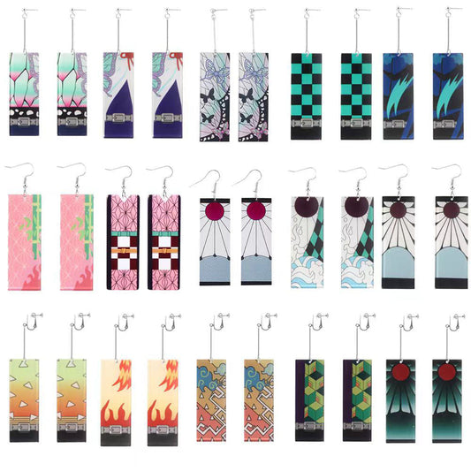 Demon Slayer Anime Earrings, Tanjiro Hanafuda Drop Dangle Earrings, Multiple Styles Acrylic Cosplay Earrings, Demon Slayer Kimetsu No Yaiba Jewelry, Anime Cosplay Accessories Gift for Demon Slayer Fans