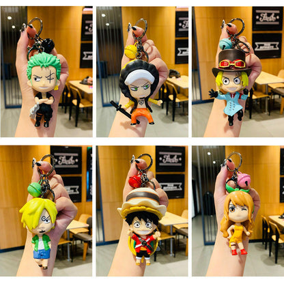 One Piece Figure Keychain, Anime Luffy Zoro Nami Sanji Law Sabo 3D PVC Doll Key Ring, Cute Cartoon Backpack Pendant Bag Charm, Collectible Keychain Gift for One Piece Anime Fans