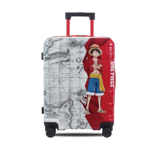 One Piece Monkey D Luffy Rolling Luggage, Anime World Map Printed Hard Shell Suitcase, Spinner Wheels Carry On Travel Suitcase with TSA Lock, One Piece Fan Anime Travel Luggage Gift