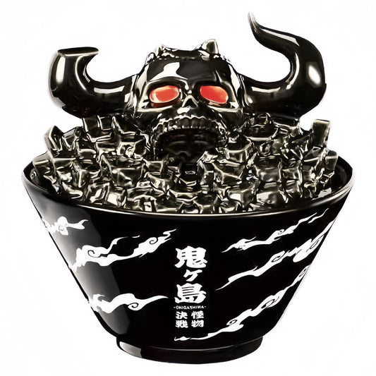 One Piece Onigashima Ceramic Ramen Bowl with 3D Skull Horn Lid, Large Anime Food Serving Bowl, Unique Tableware Decor Gift for One Piece Anime Fans