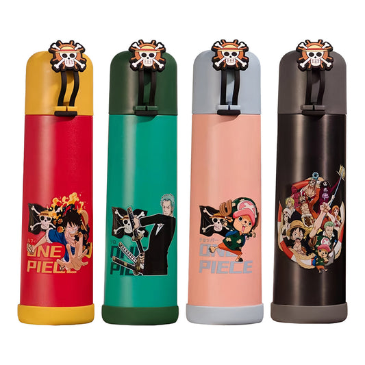 One Piece Anime Vacuum Insulated Water Bottle, Stainless Steel Travel Thermos with Straw Hat Skull Lanyard, 280ml 350ml 500ml Portable Leakproof Flask, Hot Cold Drink Cup for One Piece Fans