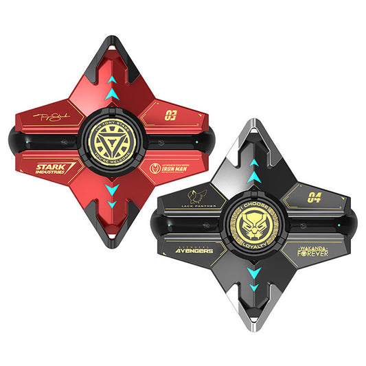 Marvel Iron Man Black Panther TWS Wireless Bluetooth 5.3 Earbuds Fidget Spinner Charging Case Rotating Magnetic Storage Spaceship Design LED Light Type-C HiFi Stereo In-Ear Headphones Stress Relief Gift For Fans