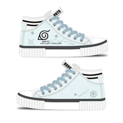 Naruto Leaf Village High Top Canvas Shoes, Anime Naruto Hidden Leaf Symbol Printed Sneakers, Light Blue Casual High-top Canvas Footwear, Anime Cosplay Daily Wear Shoes, Collectible Gift for Naruto Fans Men Women