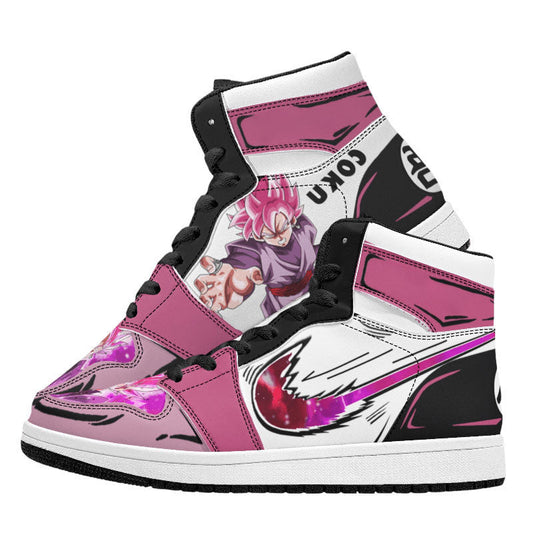 Dragon Ball Goku Black Rose Anime High Top Sneakers, Pink White Black Custom Print Streetwear Shoes, Men Women Casual Fashion Sneakers, Anime Fan Collectible Footwear Gift