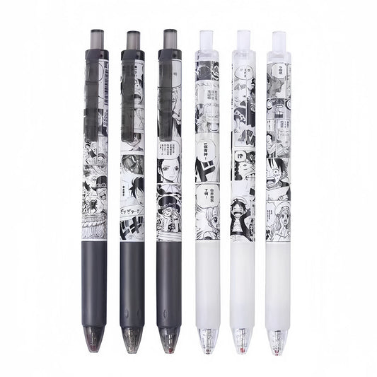 One Piece Anime Retractable Gel Pens Set, Black & White Manga Panel Print 0.5mm Fine Point Black Ink Ballpoint Pens, Smooth Quick Drying Writing Anime Stationery for Students School Office Supplies, One Piece Fan Collectible Gift