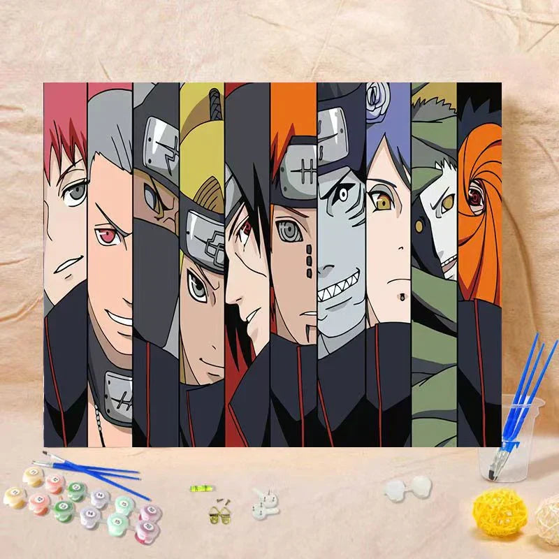 Naruto Anime Paint by Numbers Kit for Adults & Teens, DIY Digital Oil Painting, Akatsuki & Naruto Character Canvas Art, Home Wall Decor, Handmade Art Gift for Naruto Fans