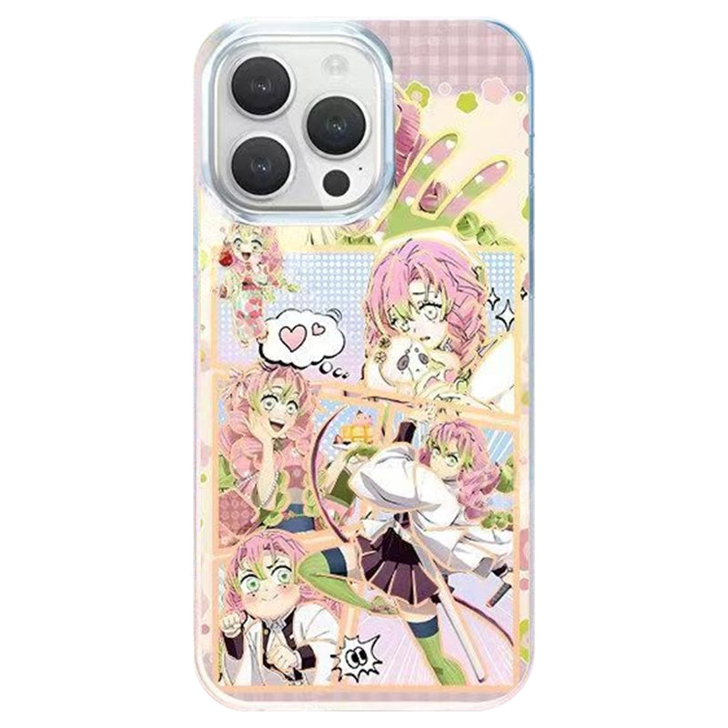 Demon Slayer Kanroji Mitsuri Aurora Holographic Gradient Phone Case Shockproof Air‑Bag Protective Anime Manga Collage Cover For Iphone