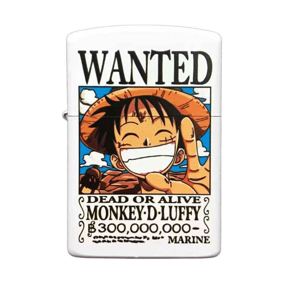 One Piece Luffy Wanted Poster Lighter, Noctilucent Glow In The Dark Kerosene Lighter, Monkey D. Luffy Bounty Poster Windproof Flip Top Metal Lighter, Anime Collectible Desktop Decoration Gift for One Piece Fans