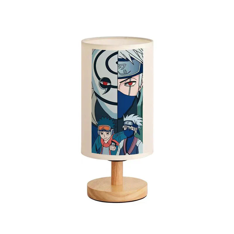 Naruto Anime Table Lamp, Cylindrical Fabric Lampshade Night Light with Solid Wood Base, Anime Character Print Desk Lamp, Bedroom Bedside Decor Lamp, Collectible Gift for Naruto Anime Fans