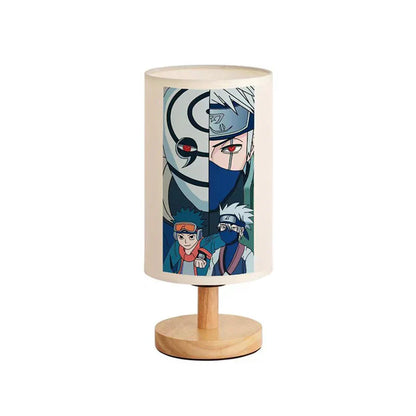 Naruto Anime Table Lamp, Cylindrical Fabric Lampshade Night Light with Solid Wood Base, Anime Character Print Desk Lamp, Bedroom Bedside Decor Lamp, Collectible Gift for Naruto Anime Fans
