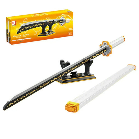 Demon Slayer Nichirin Sword Building Block Set, Zenitsu Agatsuma Katana Model with Display Stand, Anime Samurai Blade Bricks Kit, DIY Assembly Collectible Toy Gift for Demon Slayer Fans