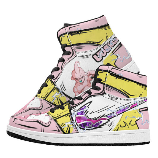 Dragon Ball Majin Buu Anime High Top Sneakers, Pink Yellow White Custom Print Streetwear Shoes, Men Women Casual Fashion Sneakers, Anime Fan Collectible Footwear Gift