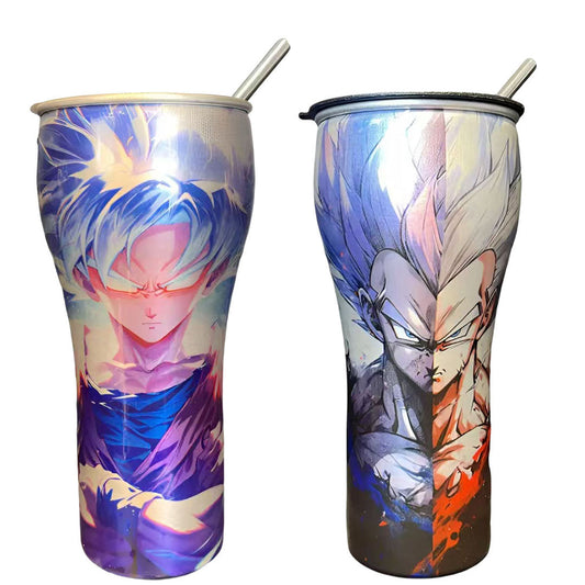 Dragon Ball Anime Tumbler with Straw, 304 Stainless Steel Insulated Travel Cup, Goku Vegeta Printed Vacuum Water Bottle, Reusable Cold Hot Coffee Mug, Dragon Ball Z Fan Gift