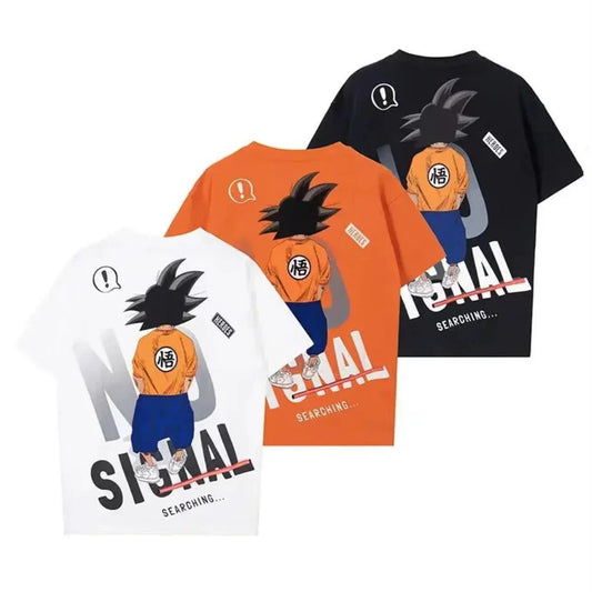 Dragon Ball Goku Graphic T Shirt, No Signal Back Print Anime Short Sleeve Tee, Casual Crew Neck Cotton T-Shirt for Men Women, DBZ Goku Streetwear Top Anime Fan Merchandise