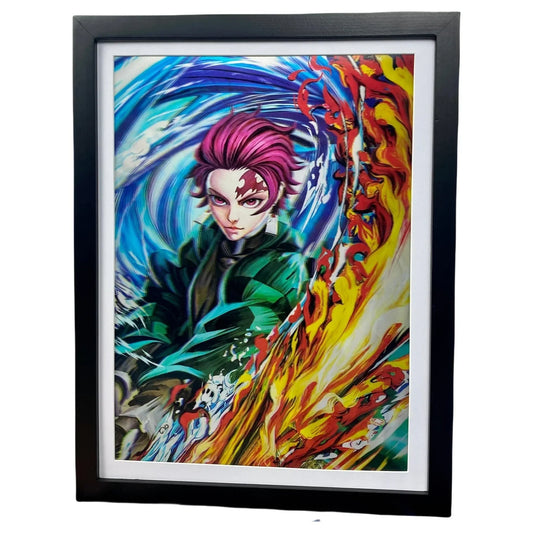 Anime 3D Lenticular Poster with Frame, Demon Slayer Naruto 3D Flip Changing Stereo Wall Art, Naked Eye 3D Gradient Picture, Framed Anime Decor Painting for Bedroom Gaming Room, Anime Merch Gift for Fans