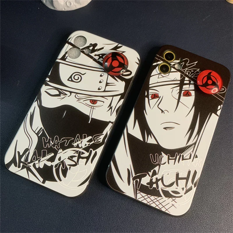 Naruto Anime Phone Case, Itachi Kakashi Black White Manga Print Case with Sharingan Pop Socket, Shockproof Soft TPU Protective Cover, Naruto Fan Phone Case Gift
