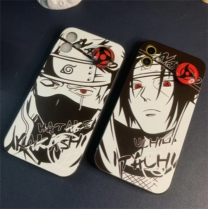 Naruto Anime Phone Case, Itachi Kakashi Black White Manga Print Case with Sharingan Pop Socket, Shockproof Soft TPU Protective Cover, Naruto Fan Phone Case Gift