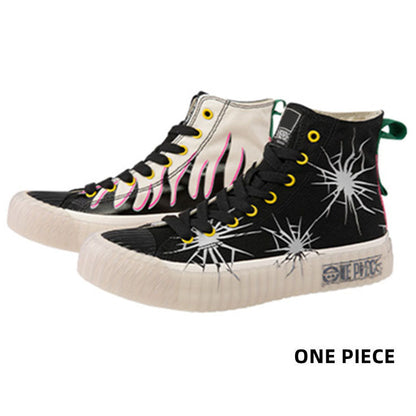 One Piece Anime High Top Canvas Sneakers, Luffy Broken Glass Pattern Casual Skate Shoes, Unisex Classic Lace-up Canvas Shoes, Anime One Piece Printed Footwear, Anime Fan Streetwear Gift