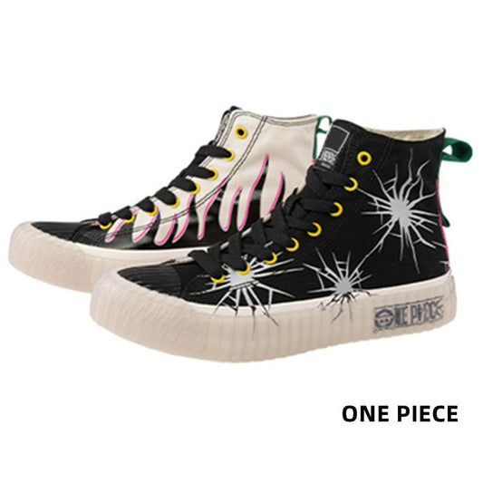 One Piece Anime High Top Canvas Sneakers, Luffy Broken Glass Pattern Casual Skate Shoes, Unisex Classic Lace-up Canvas Shoes, Anime One Piece Printed Footwear, Anime Fan Streetwear Gift