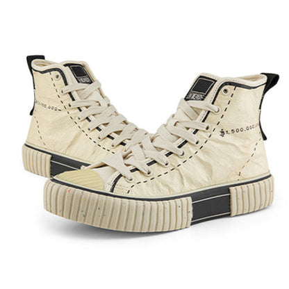 One Piece Luffy Vintage Wrinkled High Top Canvas Sneakers, Unisex Lace-Up Cookie Sole Skate Shoes, Beige Distressed Canvas Casual Walking Shoes, One Piece Anime Streetwear Footwear, Anime Fan Gift