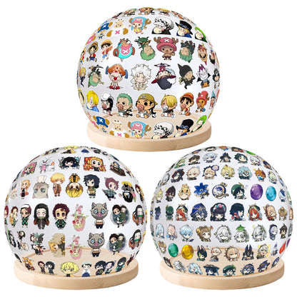 Anime Character Sticker Crystal Ball Night Light, 3D Transparent Globe Lamp with Wooden Base, Anime Stickers Decor Table Lamp, USB Warm Light Bedroom Decor, Anime Collectible Gift for Anime Fans